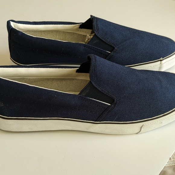 BBC Navy Blue Canvas Unisex Slip On Shoes Men Size 9 Womens Size 11 New - Picture 2 of 6